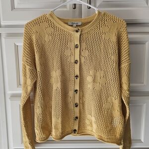 Madewell Mustard Floral Button-Up Cardigan